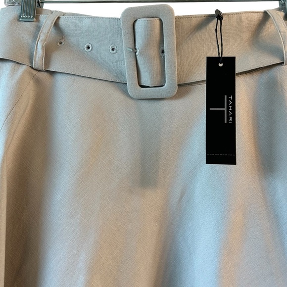 Tahari NWT linen blend Tan Midi A-Line skirt - Picture 5 of 8